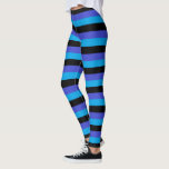 Legging Turquesa, Black and Blue Stripes<br><div class="desc">Arte digital abstrato da turquesa,  listras pretas e azuis.</div>