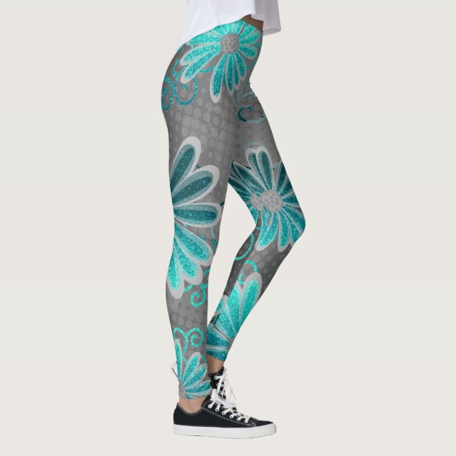 Legging Turquesa Cinza Azul Ombre Glitter Daisy Sparkles (Direita)