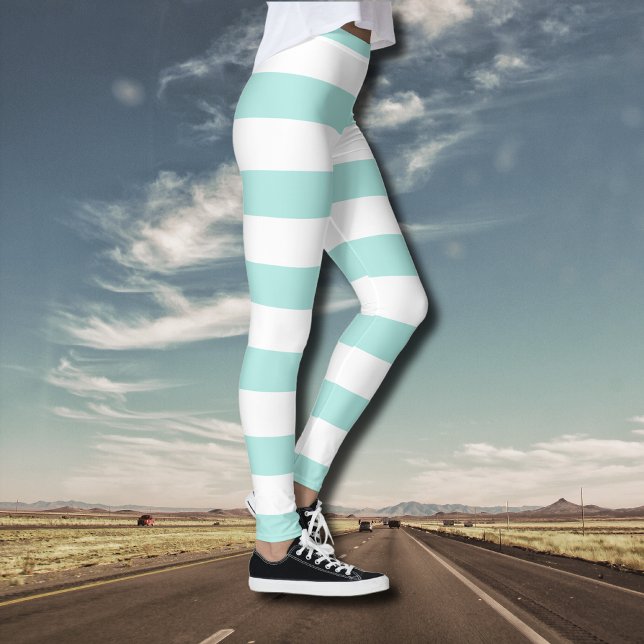 Legging Turquesa Claro e Listras Horizontais Largas Branca (Criador carregado)