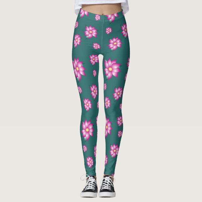 Legging Turquesa com cor-de-rosa brilhante (Frente)
