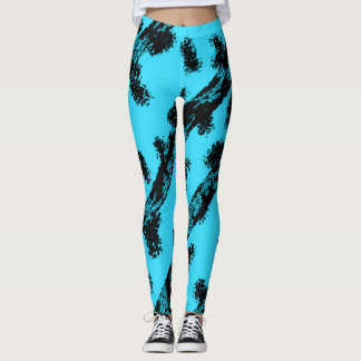 Legging Turquesa com Pontos e Listras Pretas