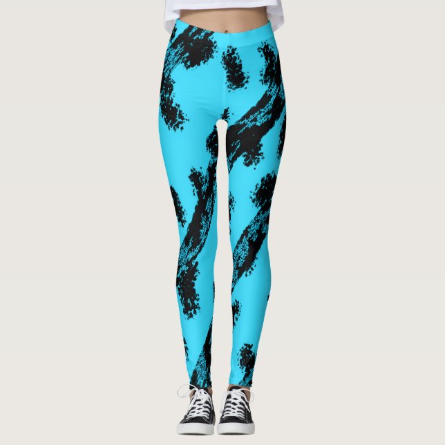 Legging Turquesa com Pontos e Listras Pretas (Frente)