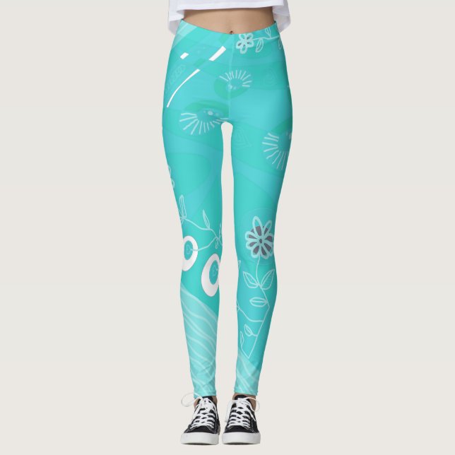 Legging Turquesa de Ilustração Chintz Bohemian (Frente)