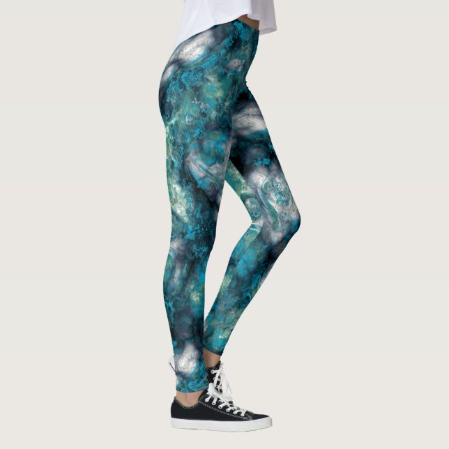 Legging Turquesa e Abstrato de mármore azul (Direita)