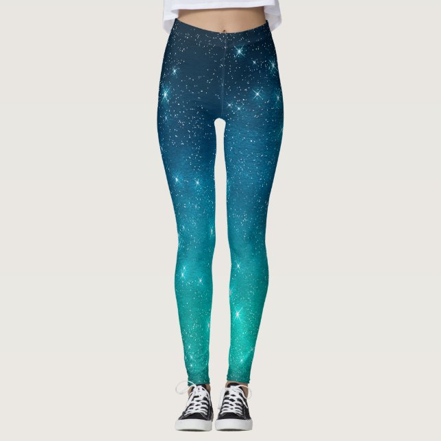 Legging Turquesa e azul gradiente estelar celestial (Frente)