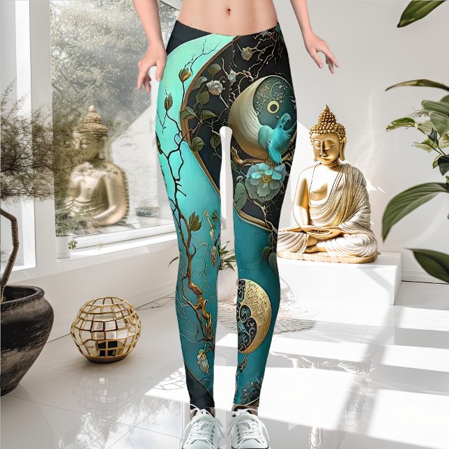 Legging Turquesa e Cyan Yin e Yang Meditation Yoga (Criador carregado)