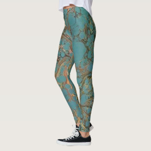 Legging Turquesa e Dourada, Marmoreada.