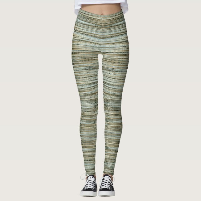 Legging Turquesa e Dourado padrão riscado (Frente)