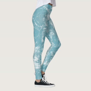 Legging Turquesa e Mármore Branco Redemoinho Abstrato