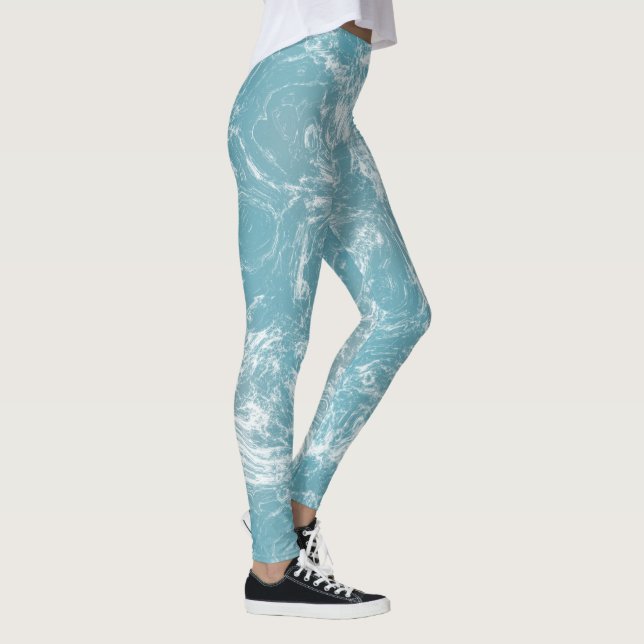 Legging Turquesa e Mármore Branco Redemoinho Abstrato (Direita)