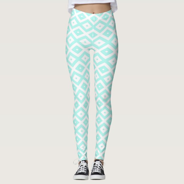 Legging Turquesa e padrão de diamante branco (Frente)