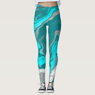 Legging Turquesa e Teal Marble Fluid Art