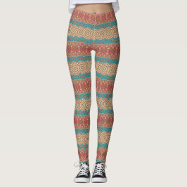 Legging Turquesa e Terracota Padrão Geométrico de Mandala
