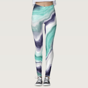 Legging Turquesa, espirais de mármore azul e branco