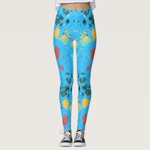 Legging Turquesa Fresca, Padrão De Pintor Amarelo