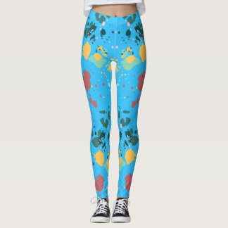 Legging Turquesa Fresca, Padrão De Pintor Amarelo