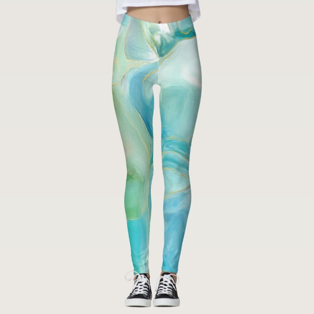 Legging Turquesa Geométrica Gemstone Watercolor (Frente)
