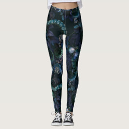 Legging Turquesa Gótica Cthulhu Tentáculo Com Flores