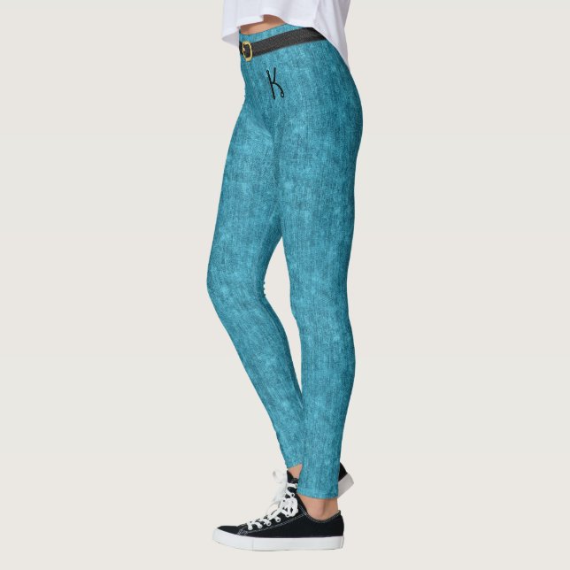 Legging Turquesa Jeans de Denim com Onewash Monograma Pers (Esquerda)