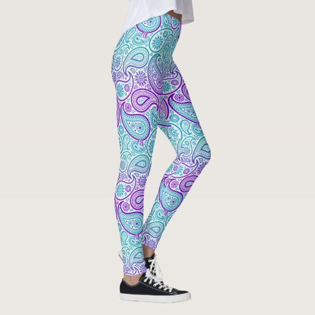 Legging Turquesa roxa e padrão paisley branco no2 (Direita)