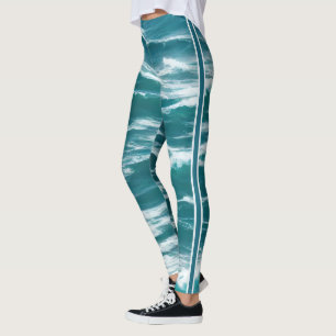 Legging Turquesa Surf Azul Bruto Quebrando Ondas Oceânicas
