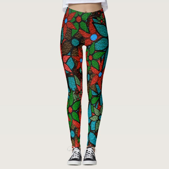 Legging Turquesa Verde Laranja Floral (Frente)