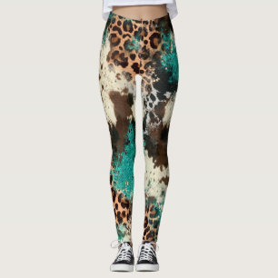 Legging Turquesas para Impressão do Leopardo-do-largo Turq