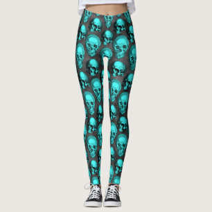 Legging Turquesas Skulls e Sunflower Series Design 1