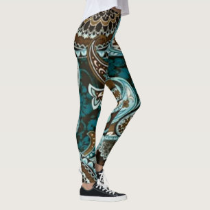Legging Turquoise Brown Vintage Paisley New
