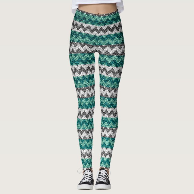 Legging Turquoise Cinza White Chevron Moderno Couro (Frente)