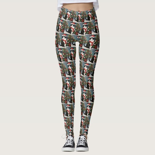 Legging Tuxedo Cat no Natal da Neve (Frente)