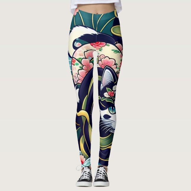 Legging Ukiyo-e Punk city KIMONO Cats Leggings-THE  其の参 (Frente)