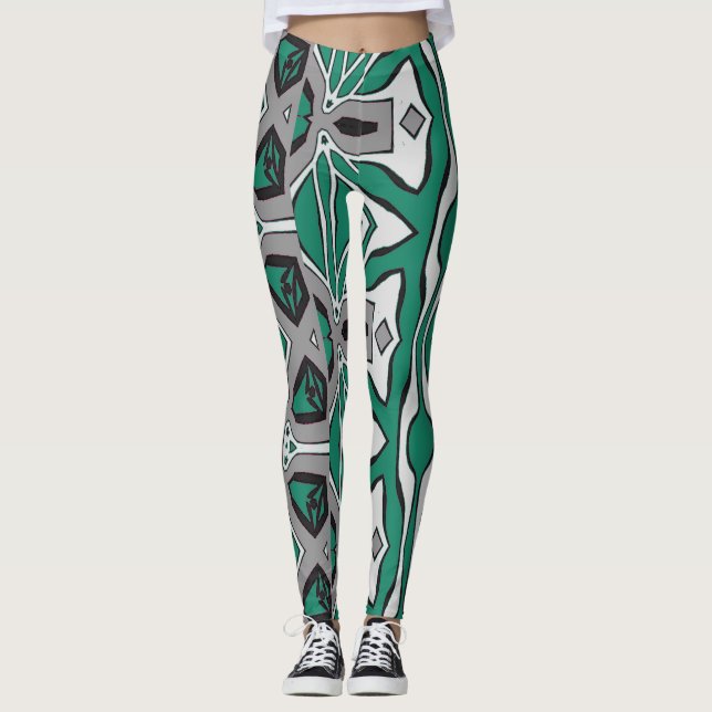 Legging Um abstrato verde vibrante "Ratti_Creative_Arts" (Frente)