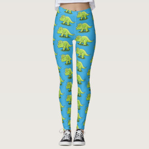 Legging Um desenho animado de dinossauros triceratops verd