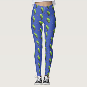 Legging Um desenho animado de lagarto de camaleão verde e