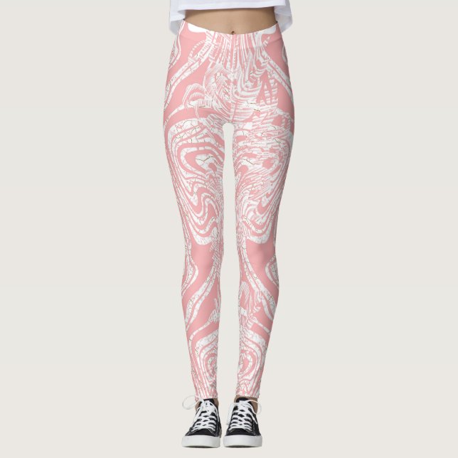 Legging um design abstrato cor-de-rosa e branco num fundo  (Frente)