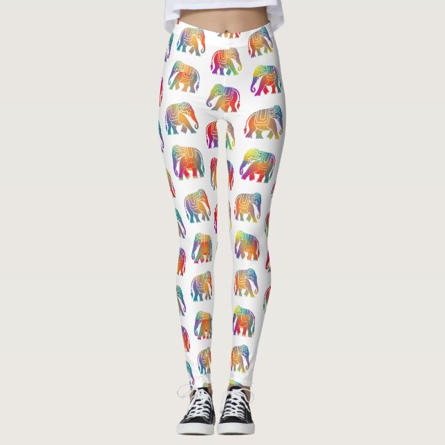 Legging Um Design de Elefante de Estilo Retroativo (Frente)