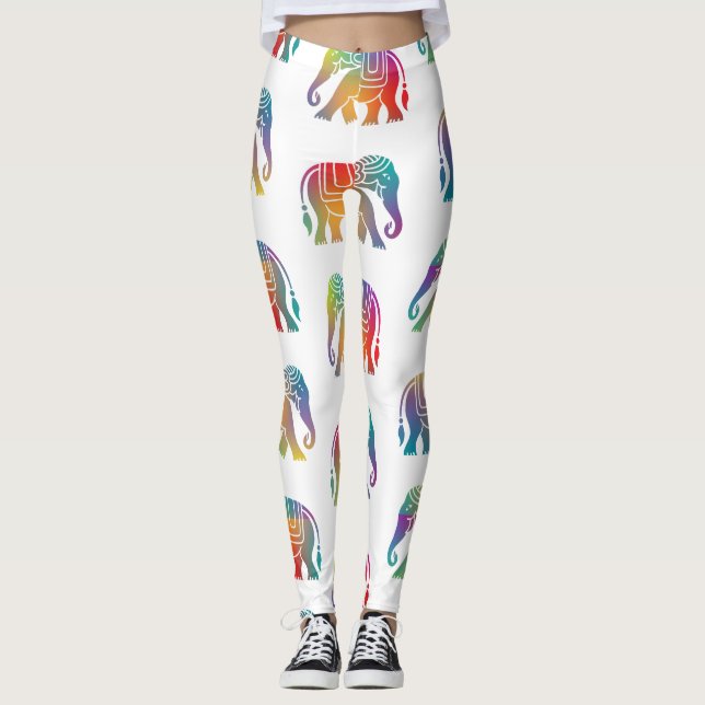Legging Um Design de Elefante de Estilo Retroativo (Frente)