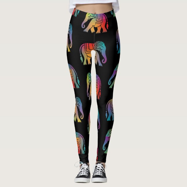 Legging Um Design de Elefante de Estilo Retroativo (Frente)
