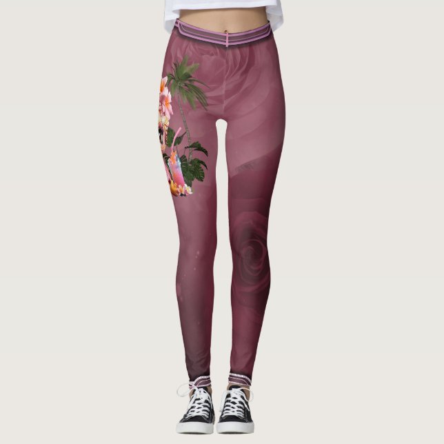 Legging Um flamingo doce num paraíso tropical (Frente)