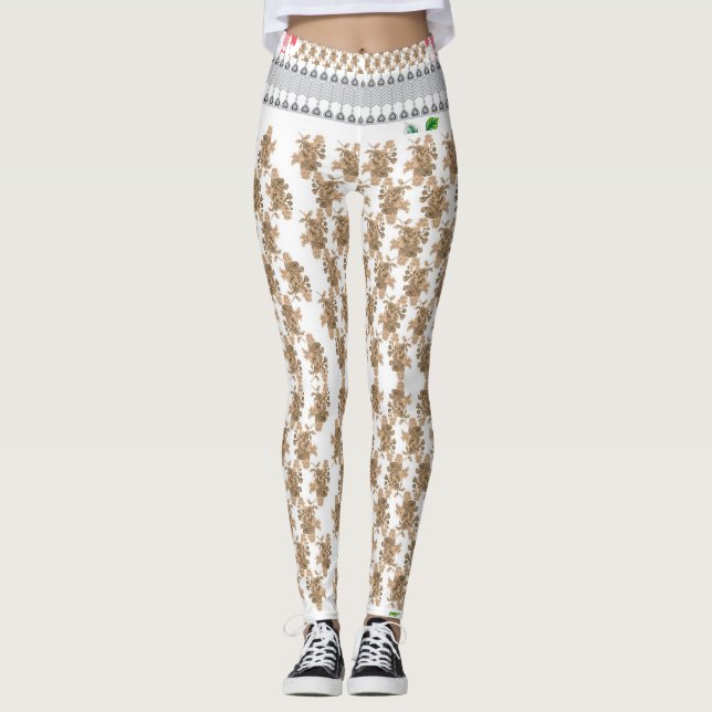 Legging um fundo branco com flores marrons (Frente)