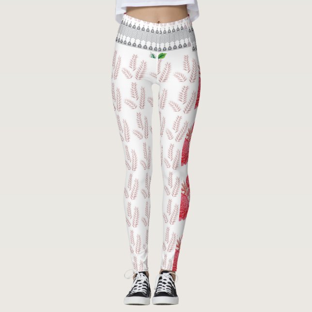 Legging um fundo branco com folhas rosa sobre ele (Frente)
