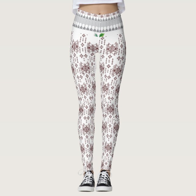 Legging um fundo branco com um padrão vermelho (Frente)