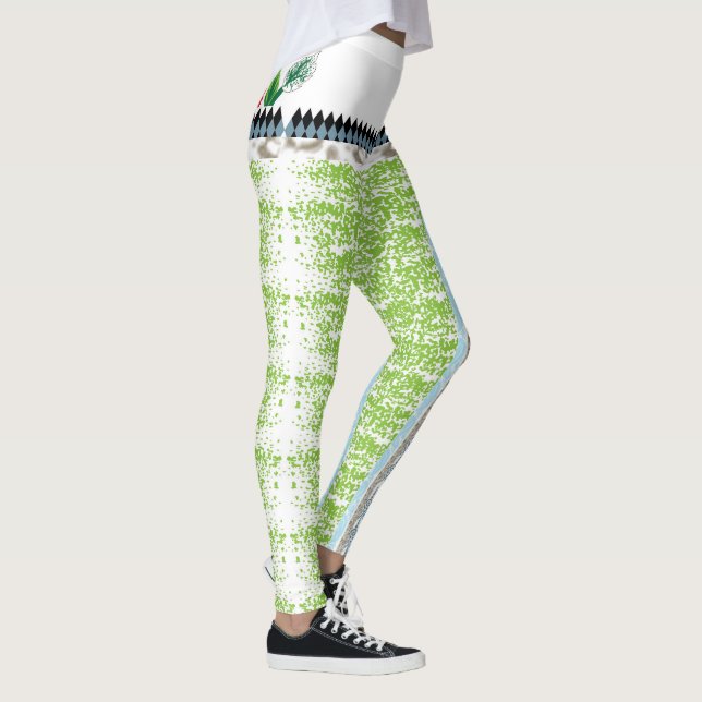 Legging um fundo verde e branco com pequenos pontos (Direita)