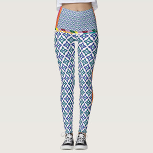 Legging um padrão azul e verde com fundo branco
