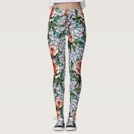 Legging Um Padrão Bonito Faux Mosaico Floral
