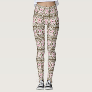 Legging um padrão cor-de-rosa e castanho sobre fundo branc