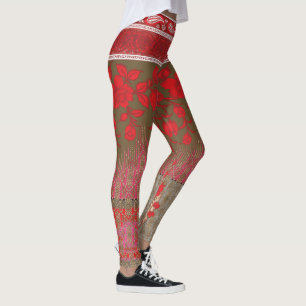 Legging um padrão de pontos cruzados com flores e vinha ve