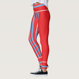 Legging Um padrão vermelho e azul colorido rodeado por uma