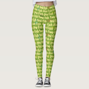 Legging Um Peixe Dois Peixes Padrão Tipográfico